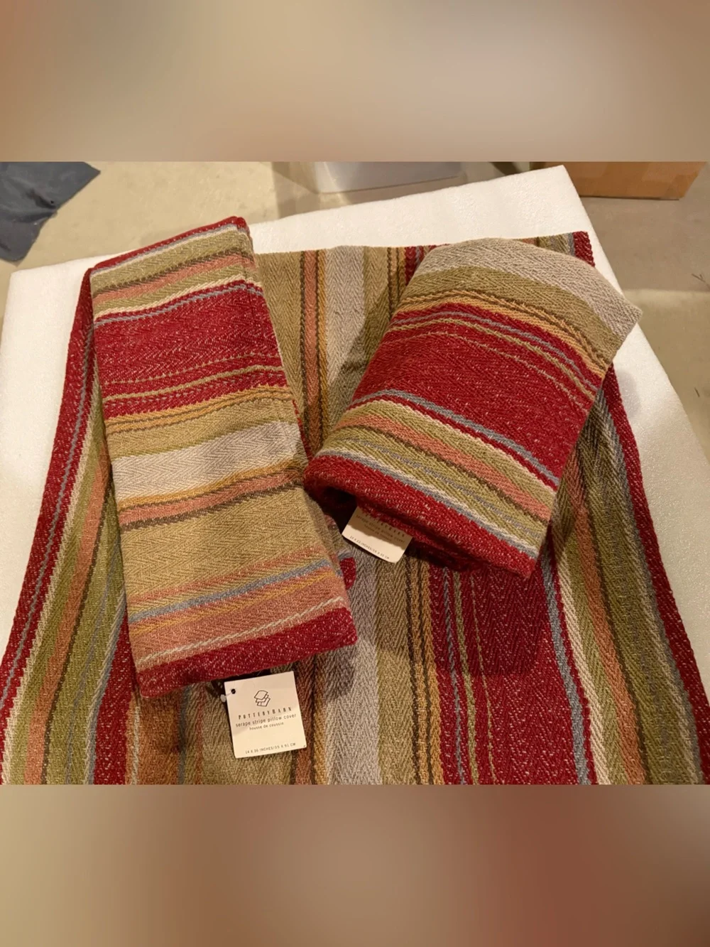 Rare! New Pottery Barn Serape Stripe Kilim Pillow Cover Set/3, 22” and 14X36”